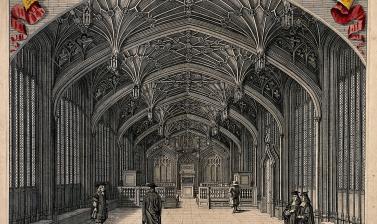 Divinity school oxford interior of hall with coat of arms wellcome v0014104 divinity school oxford interior of hall with coat of arms wellcome v0014104